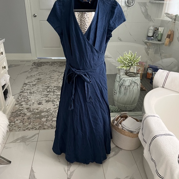 Polo Ralph Lauren 100 percent linen midi dress navy blue size 14 and a 4 new - Picture 12 of 17